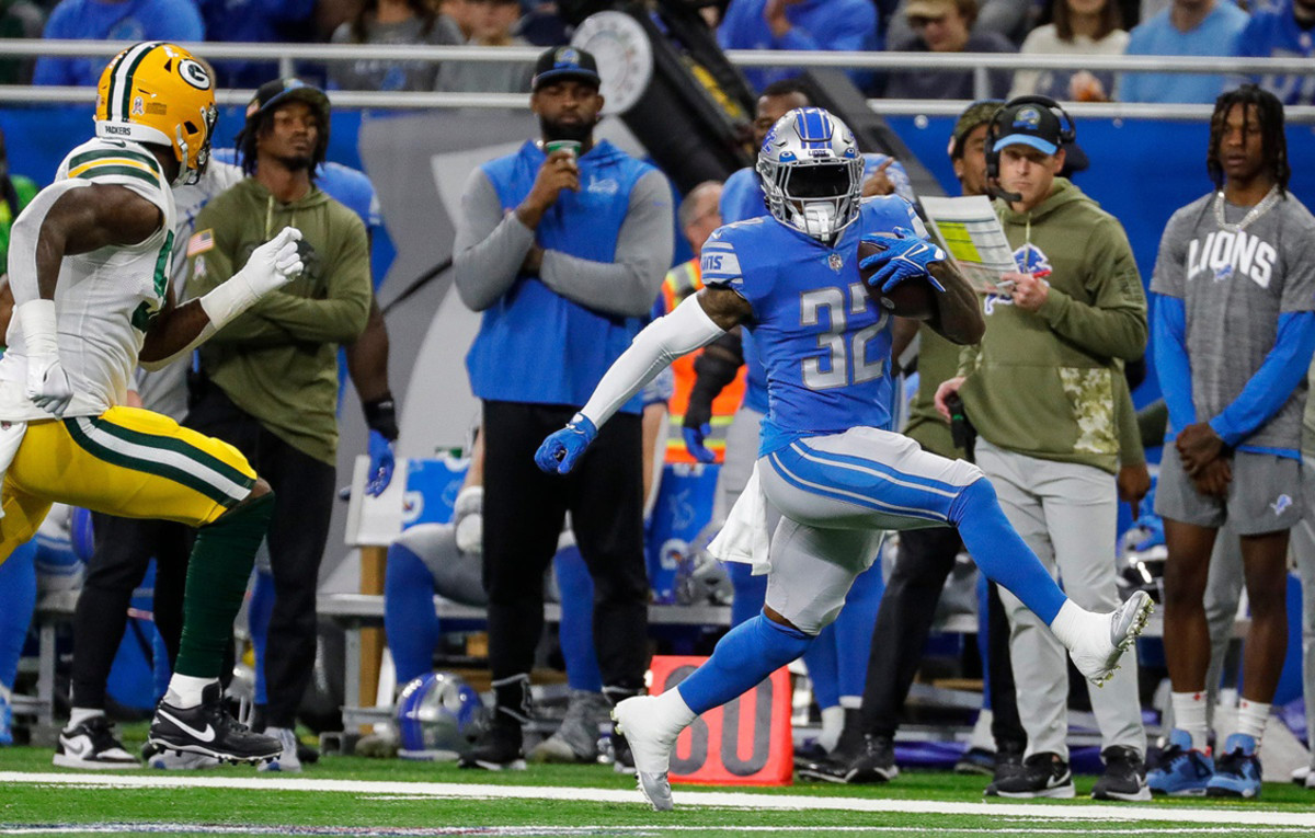 Detroit Lions running back D'Andre Swift against Green Bay Packers.
